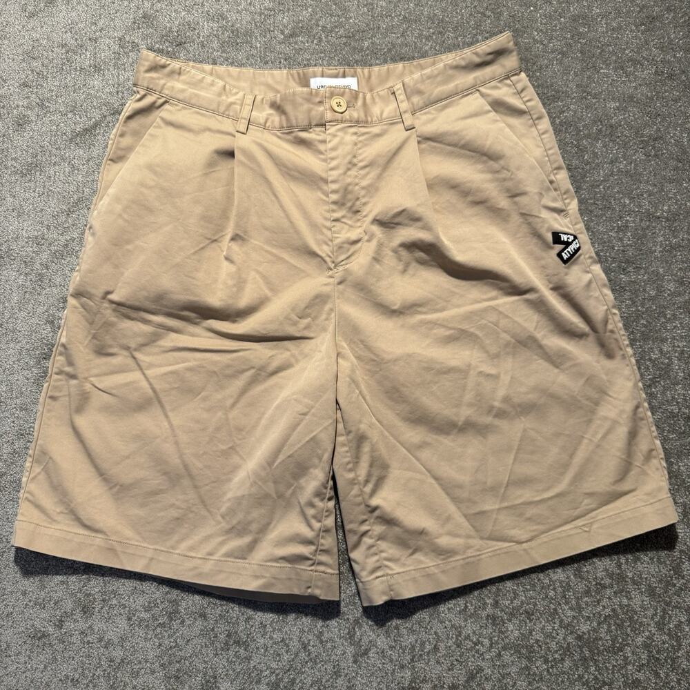 Urban Revivo Mens Shorts Pleated Cotton Blend‎ Beige 30 Tan Bottoms Khakis